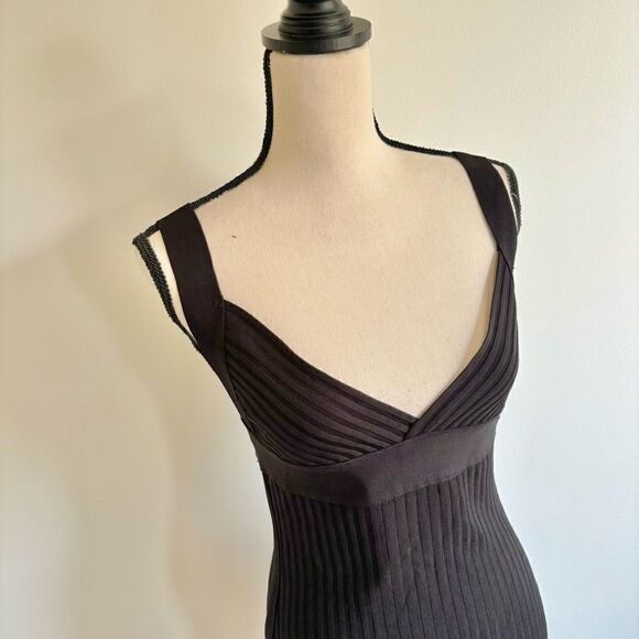 House of CB Anahi Black Bodycon Ribbed VNeck Bandage Dress Sz M NWT - Picture 5 of 8